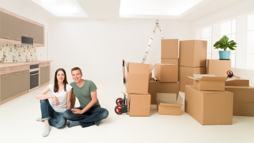 Packed moving boxes ready for house removals in Temple