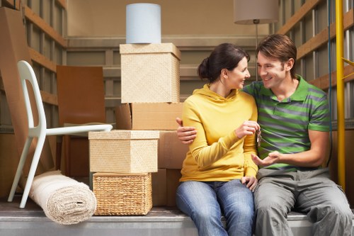 Office relocation support with packed equipment and boxes